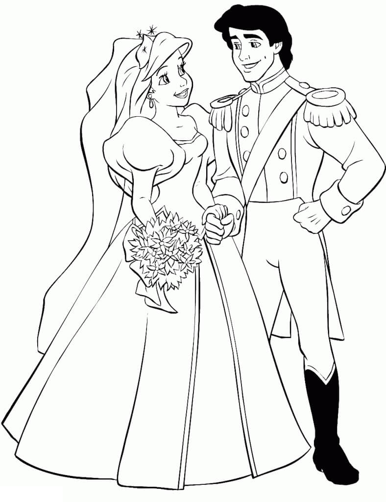 Dibujo de Felicidades por la Boda de Ariel y Eric para Colorear