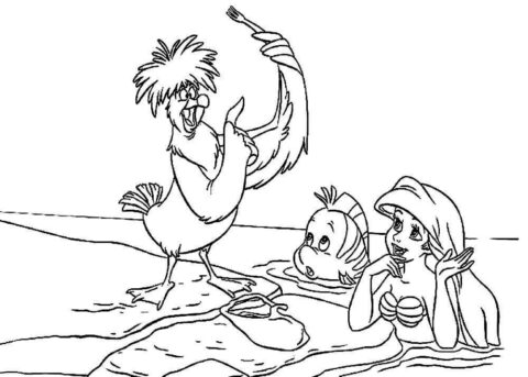 Dibujo de Linda Sirena Ariel y Amigos para Colorear