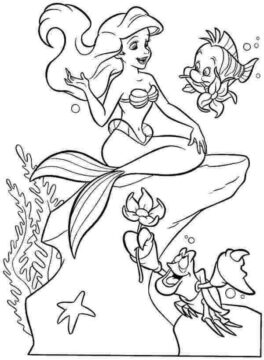 Dibujo de Sirenita Ariel y Amigos para Colorear