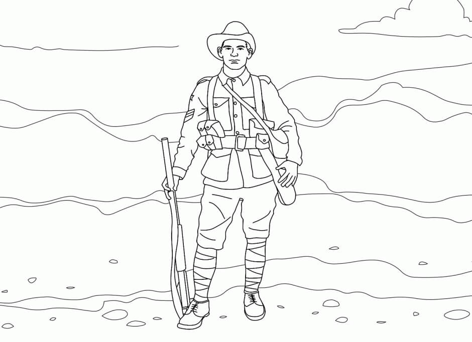 Dibujo de Genial Soldado con un Arma para Colorear