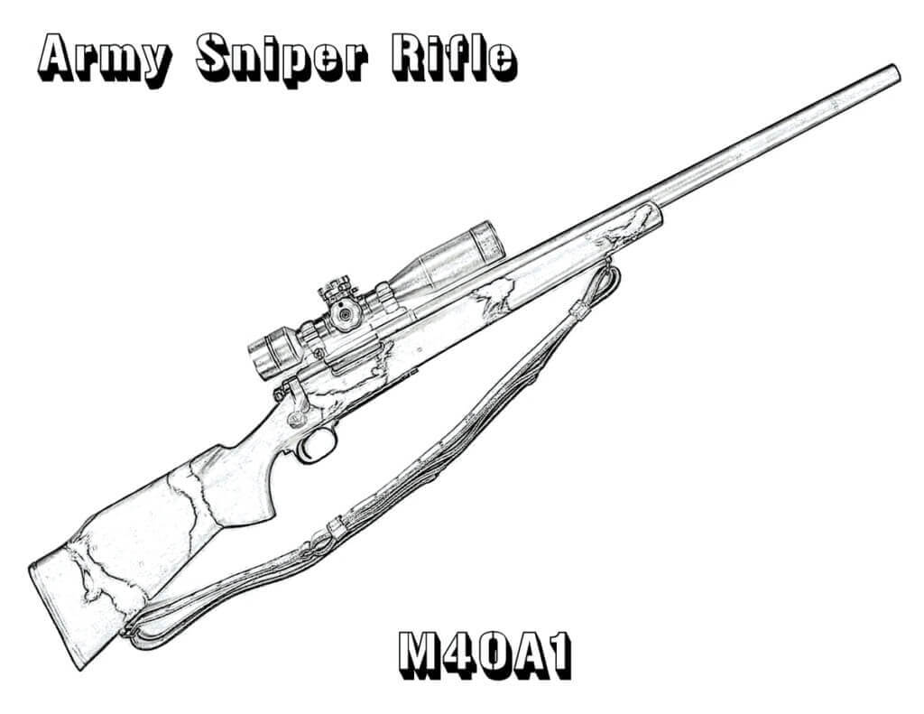 Dibujo de Rifle de Francotirador del Ejrcito M40a1 para Colorear