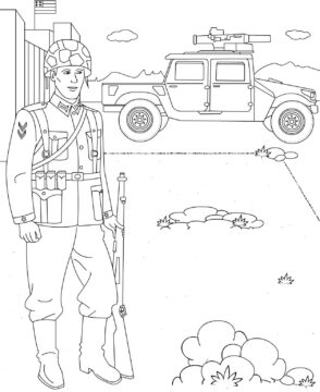 Dibujo de Soldado con Arma para Colorear