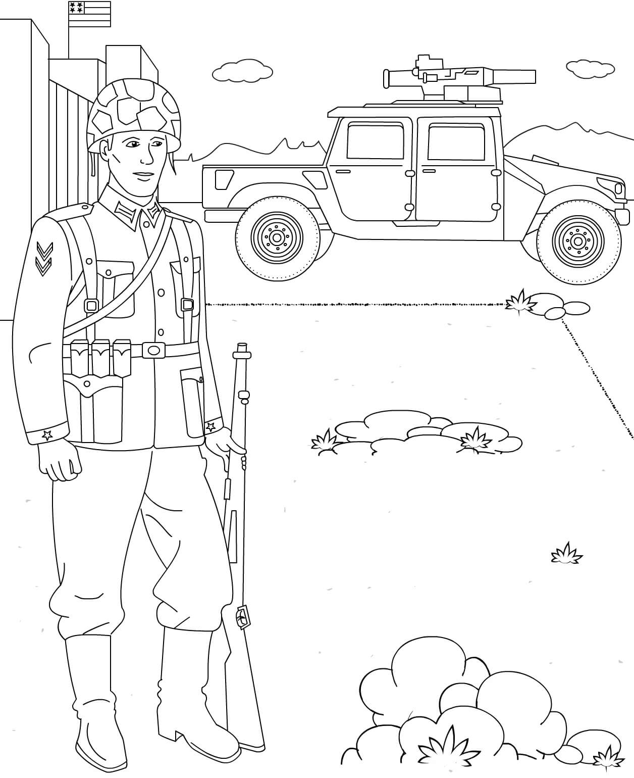 Dibujo de Soldado con Arma para Colorear