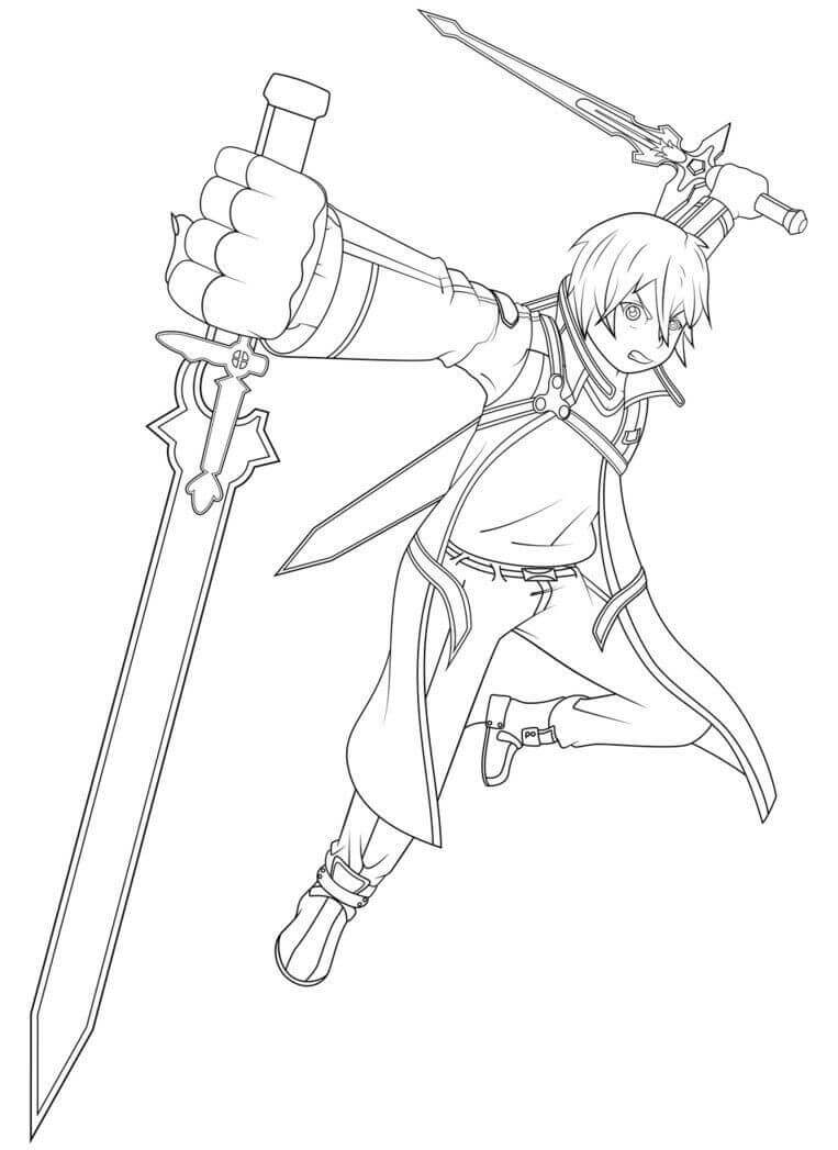 Dibujo de Kirito con Dos Espadas 1 para Colorear