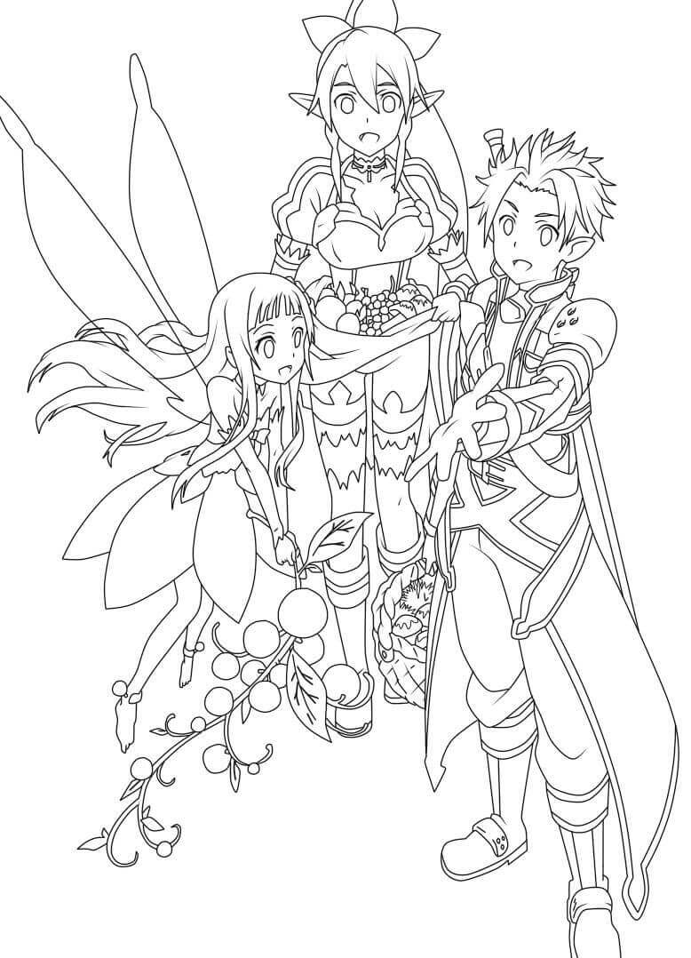 Dibujo de Kirito con Familia para Colorear