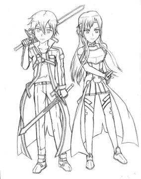 Dibujo de Kirito y Asuna para Colorear