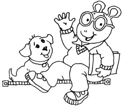 Dibujo de Arthur Read y Perro para Colorear