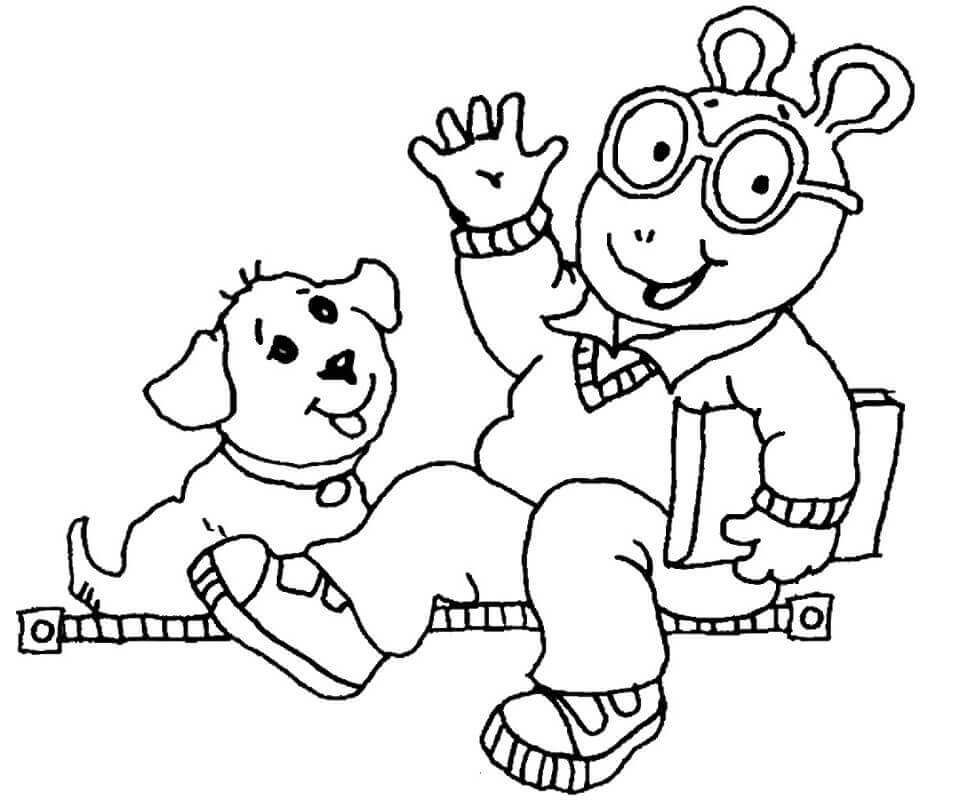 Dibujo de Arthur Read y Perro para Colorear