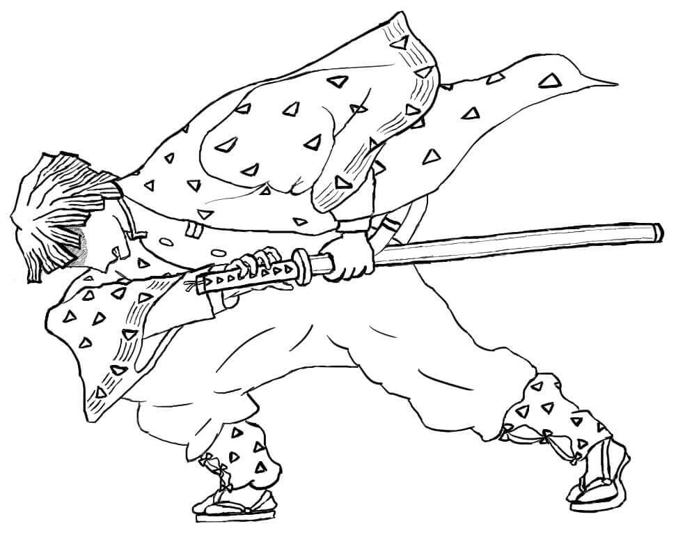 Dibujo de Accin Zenitsu Demon Slayer para Colorear