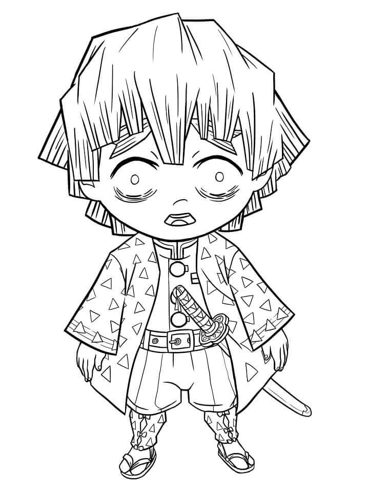 Dibujo de Asesino de Demonios Chibi Zenitsu para Colorear
