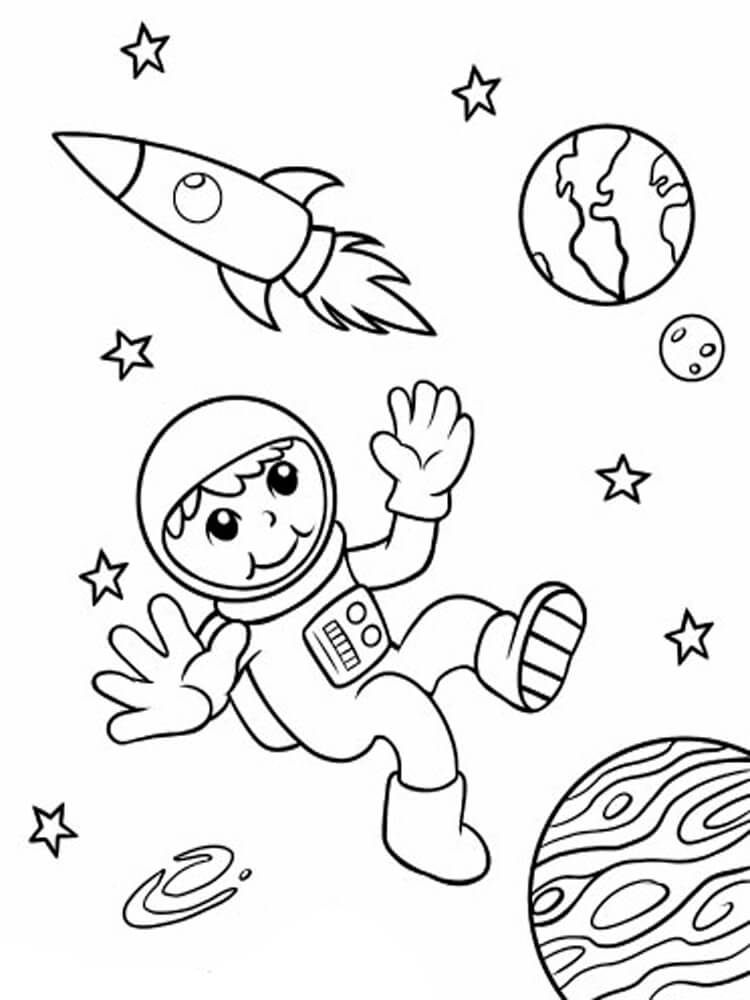 Dibujo de Astronauta Chico Espacio Espacio para Colorear