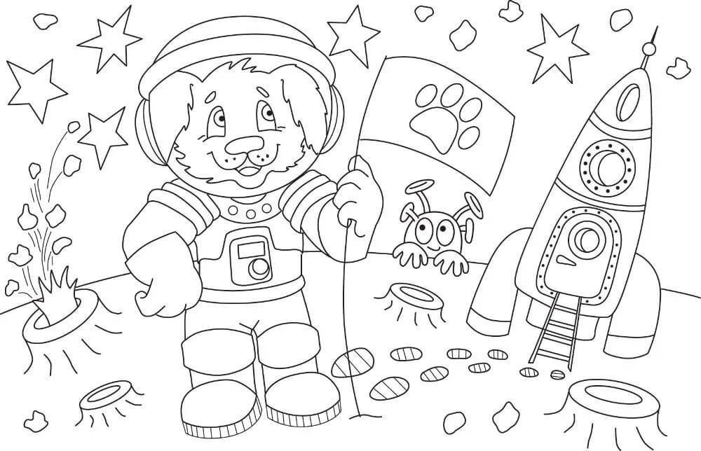 Dibujo de Astronauta de Animales de Dibujos Animados para Colorear