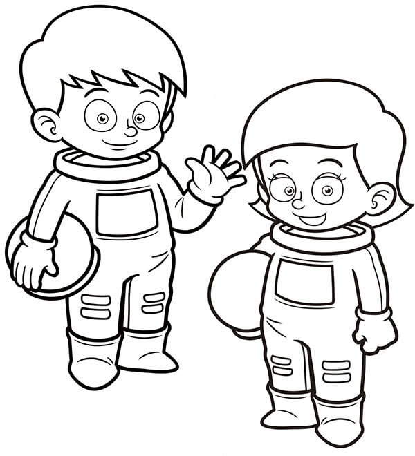 Dibujo de Astronauta de niña y niño para Colorear