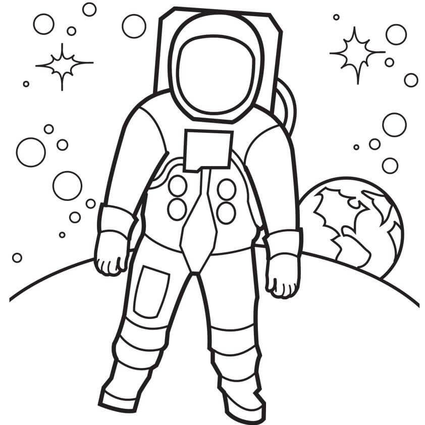 Dibujo de Astronauta de Pie en el Planeta para Colorear
