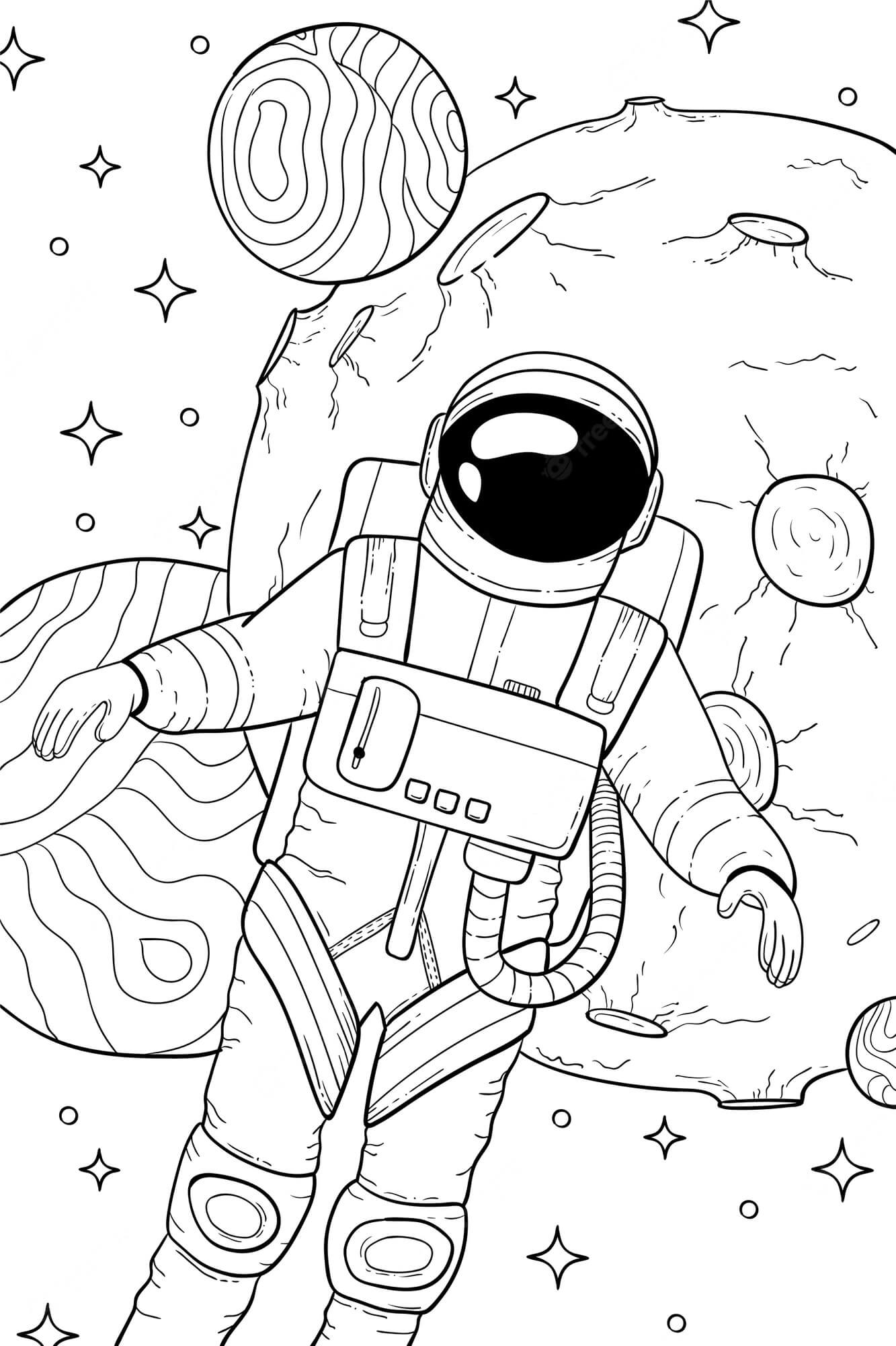 Dibujo de Astronauta Genial con Planetas para Colorear