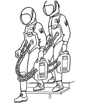 Dibujo de Dos Astronautas para Colorear