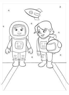 Dibujo de Dos Astronautas en el Espacio para Colorear