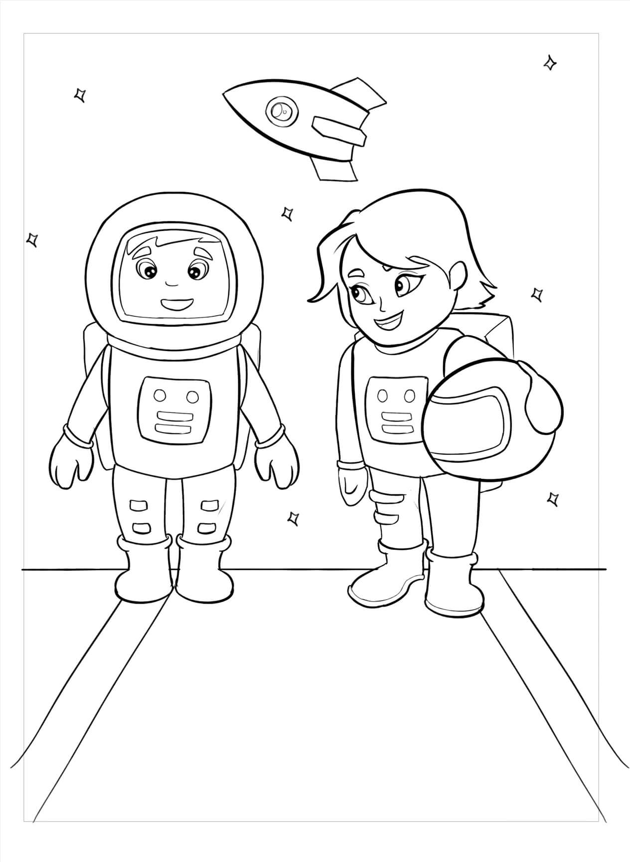 Dibujo de Dos Astronautas en el Espacio para Colorear
