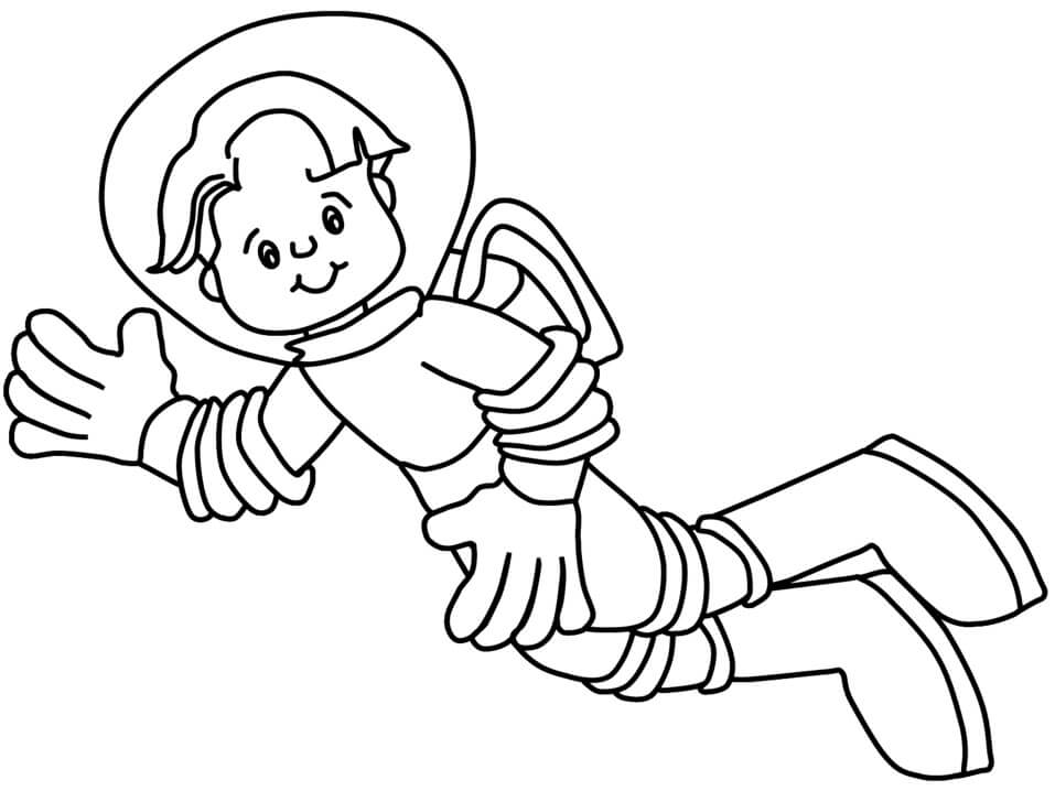 Dibujo de Sonriente niño Astronauta Volando para Colorear