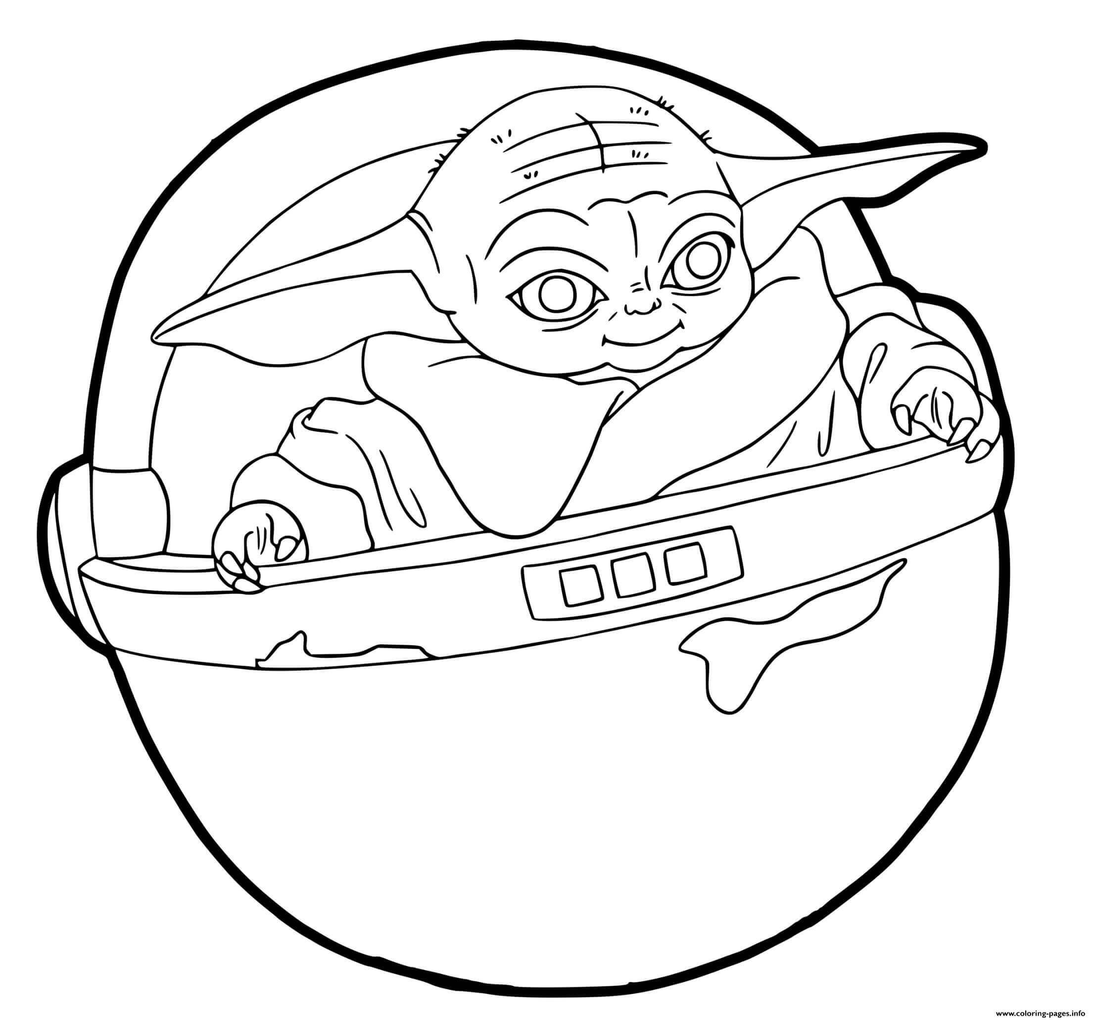 Dibujo de Baby Yoda en Nave Espacial para Colorear