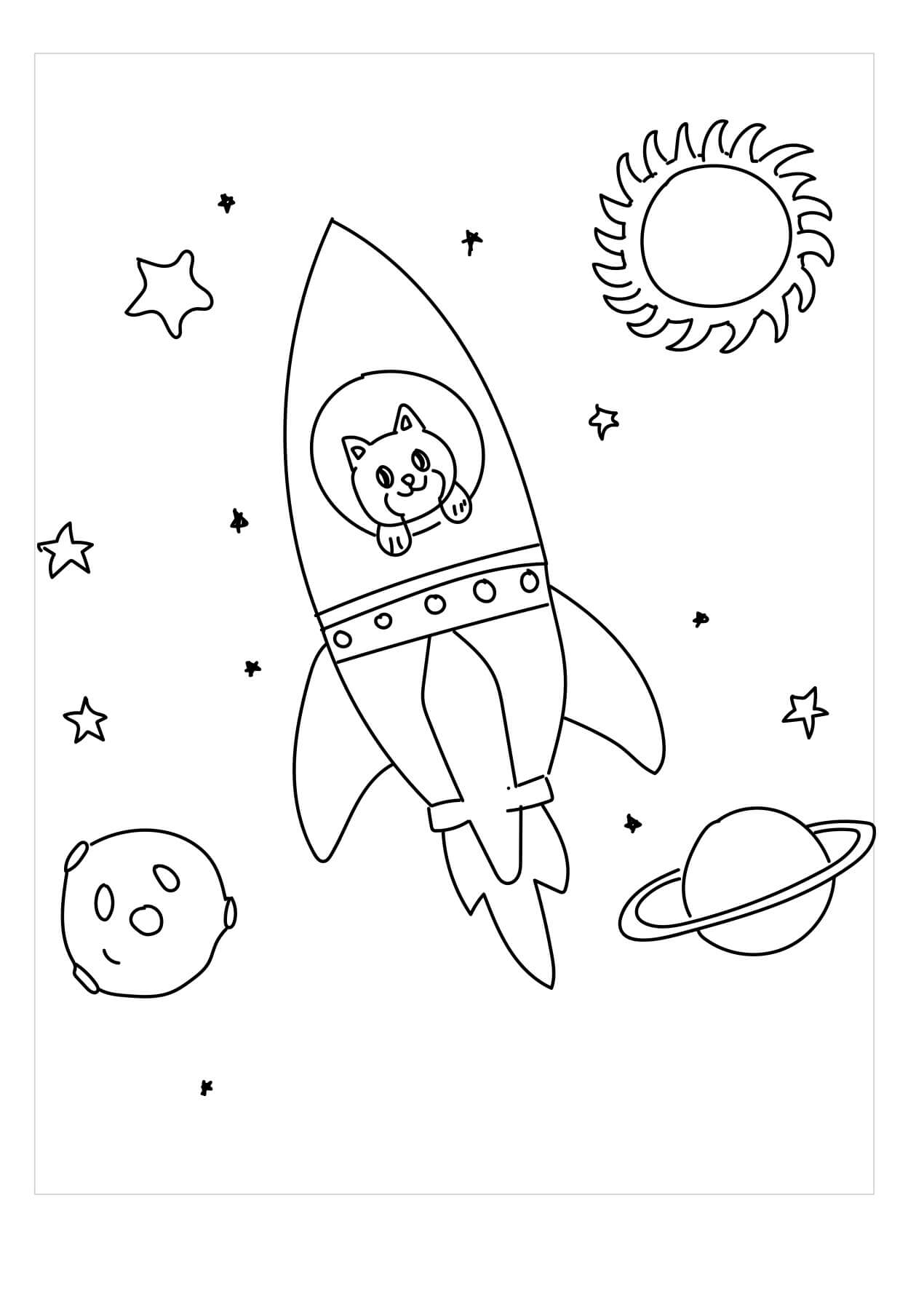 Dibujo de Gato en Nave Espacial para Colorear
