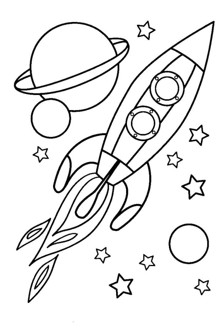 Dibujo de Nave Espacial Basic y Planet para Colorear