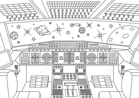 Dibujo de Vista del Universo Interior de la Nave Espacial para Colorear