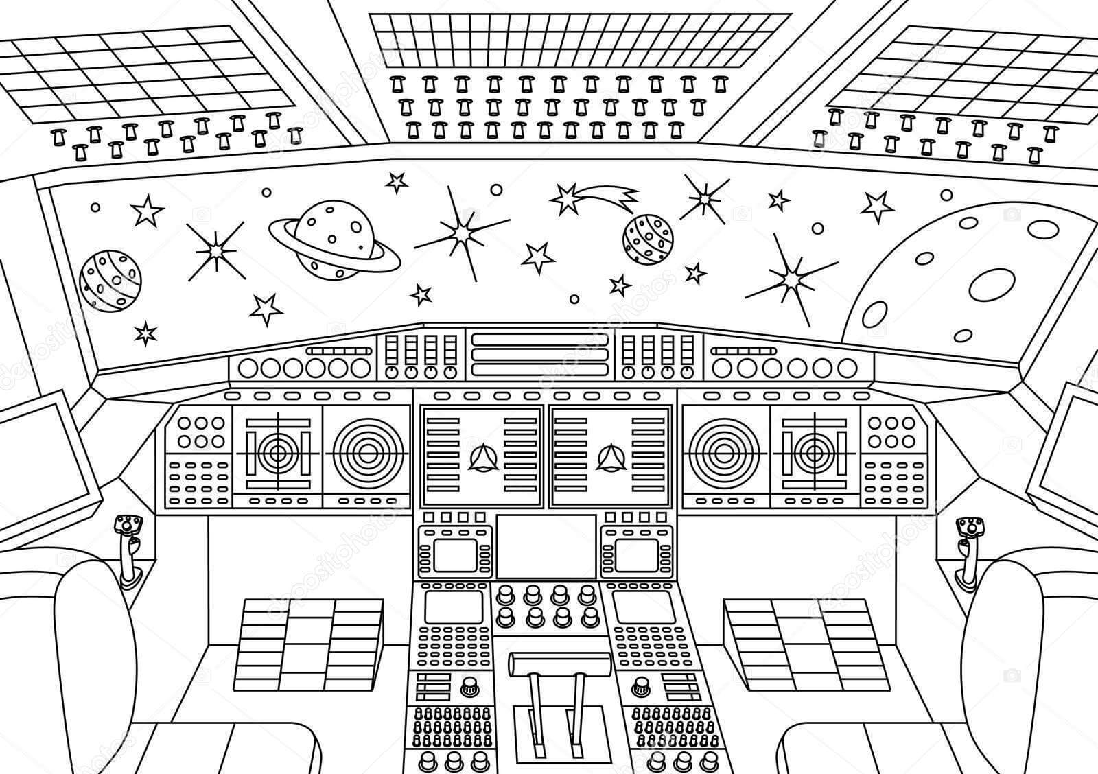 Dibujo de Vista del Universo Interior de la Nave Espacial para Colorear
