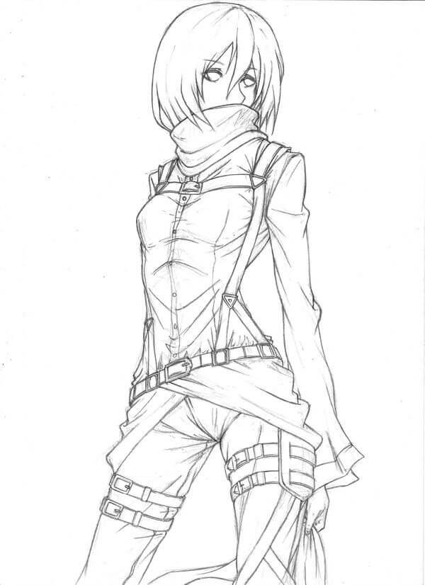 Dibujo de Mikasa Ackerman para Colorear