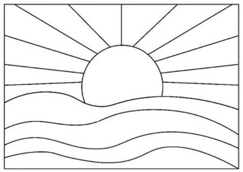 Dibujo de Imagen de Puesta de Sol Simple para Colorear