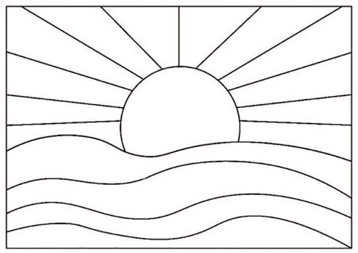 Dibujo de Imagen de Puesta de Sol Simple para Colorear
