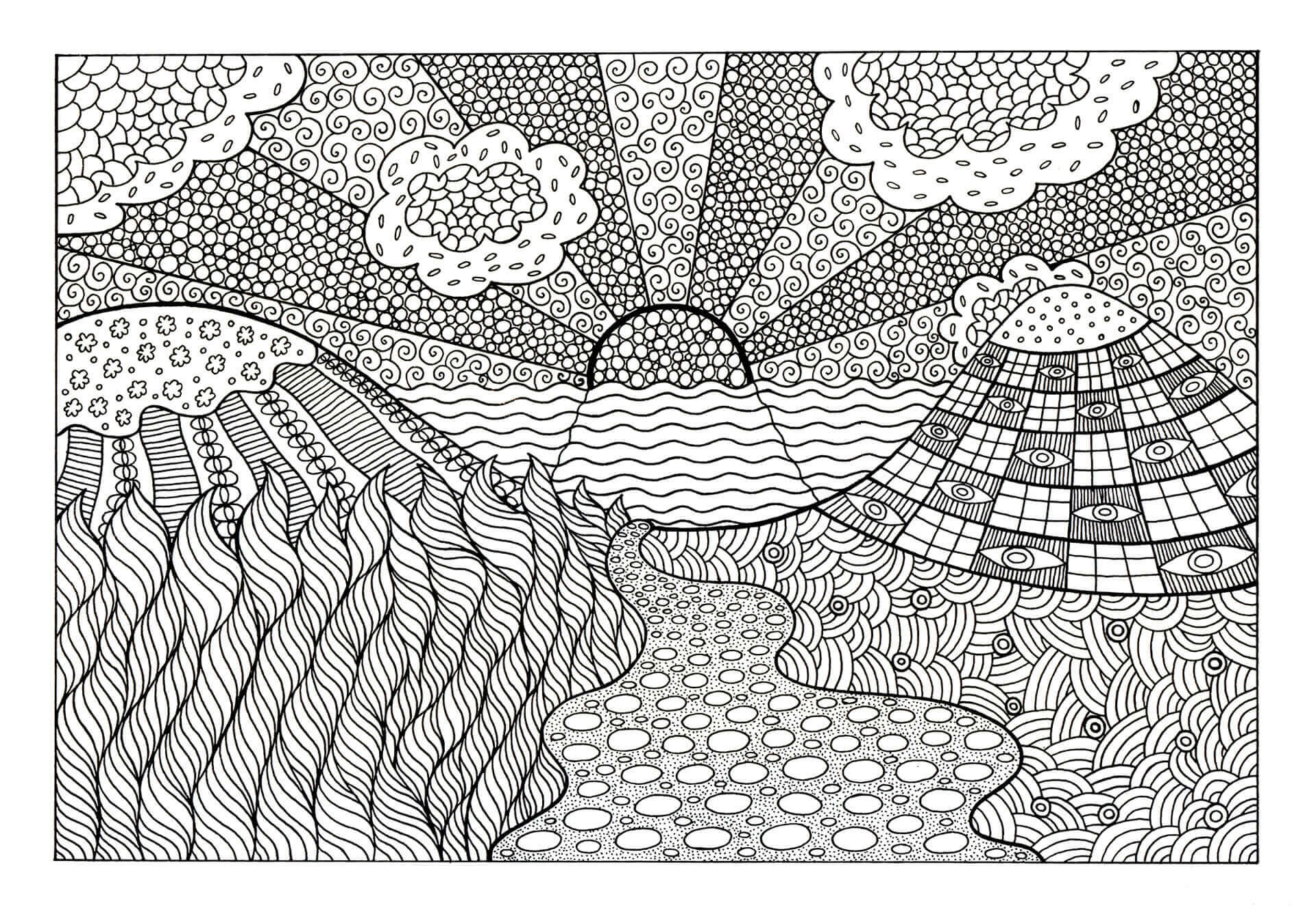 Dibujo de Mandala al Atardecer para Colorear