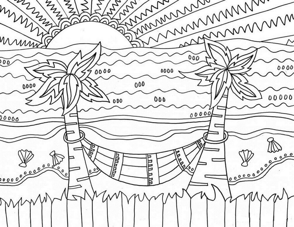 Dibujo de Maravilloso Paisaje al Atardecer para Colorear