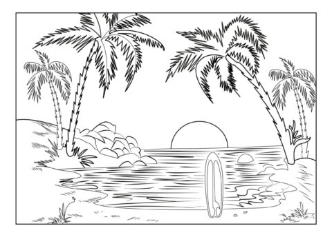 Dibujo de Paisaje al Atardecer para Colorear
