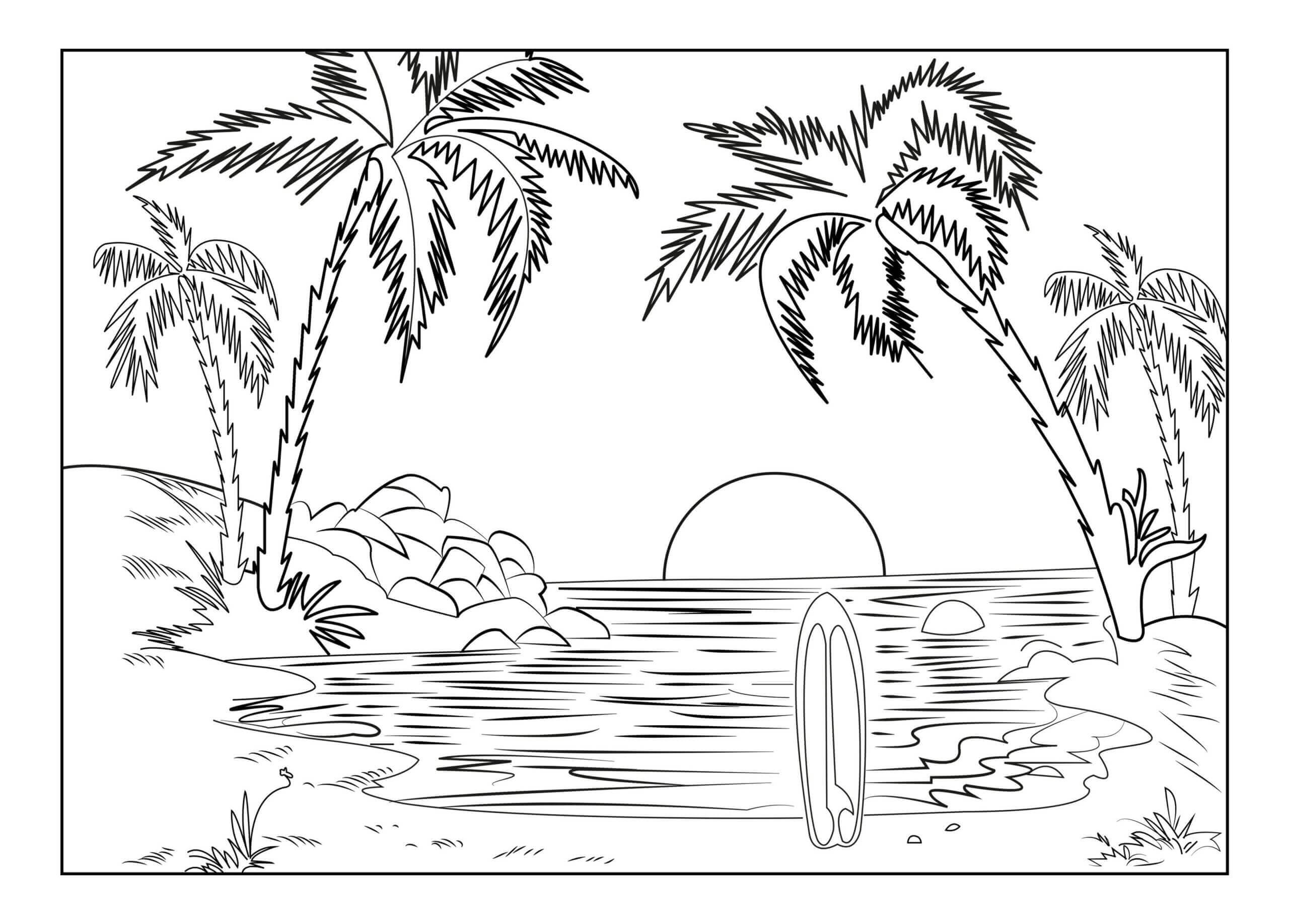 Dibujo de Paisaje al Atardecer para Colorear
