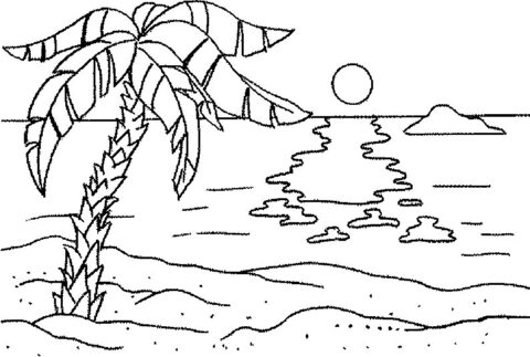 Dibujo de Puesta de Sol en la Playa para Colorear