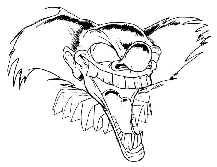 Dibujo de Payaso Cabeza de Miedo para Colorear