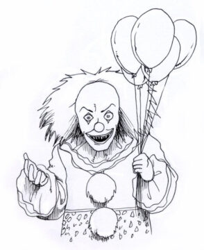 Dibujo de Payaso Espeluznante con Globo para Colorear