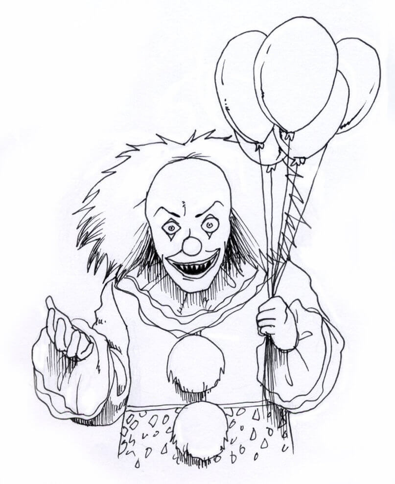 Dibujo de Payaso Espeluznante con Globo para Colorear