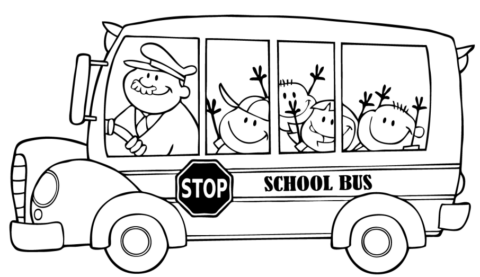 Dibujo de Niños en el Autobus Escolar para Colorear
