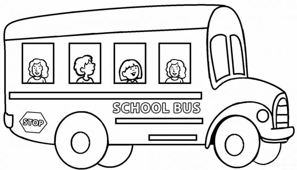 Dibujo de Nia en el Autobs Escolar para Colorear