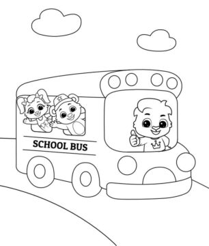 Dibujo de Nio Animal en Autobs Escolar para Colorear