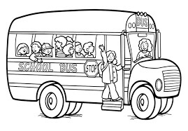 Dibujo de Nios y Autobs Escolar para Colorear