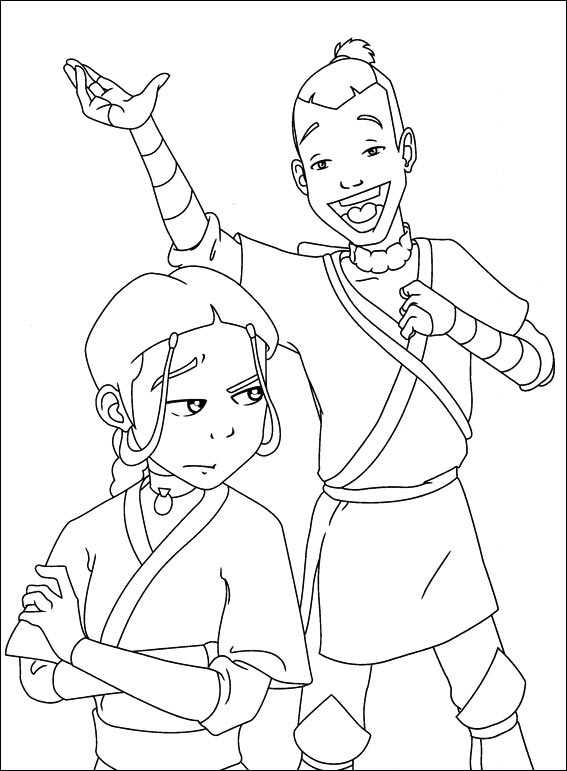 Dibujo de Katara y Sokka para Colorear