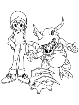Dibujo de Página para Colorear Gratis de Sora y Greymon para Colorear