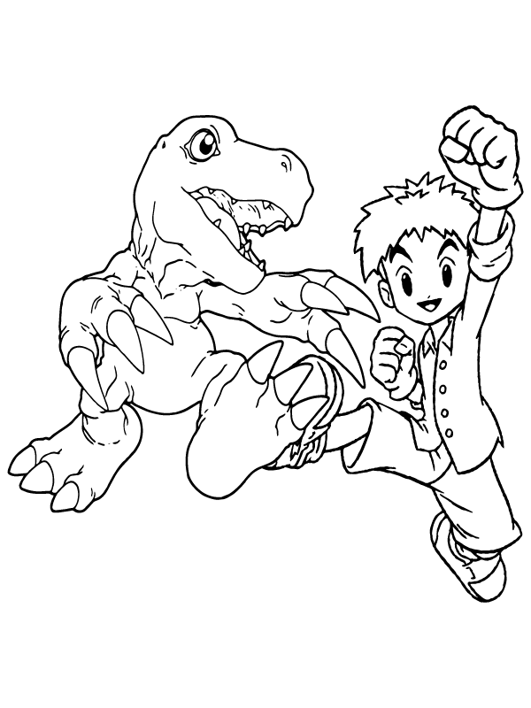 Dibujo de Página para Colorear de Agumon y Izzy de Digimon para Colorear