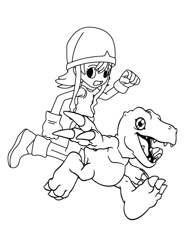 Dibujo de Página para Colorear de Agumon y Sora para Colorear