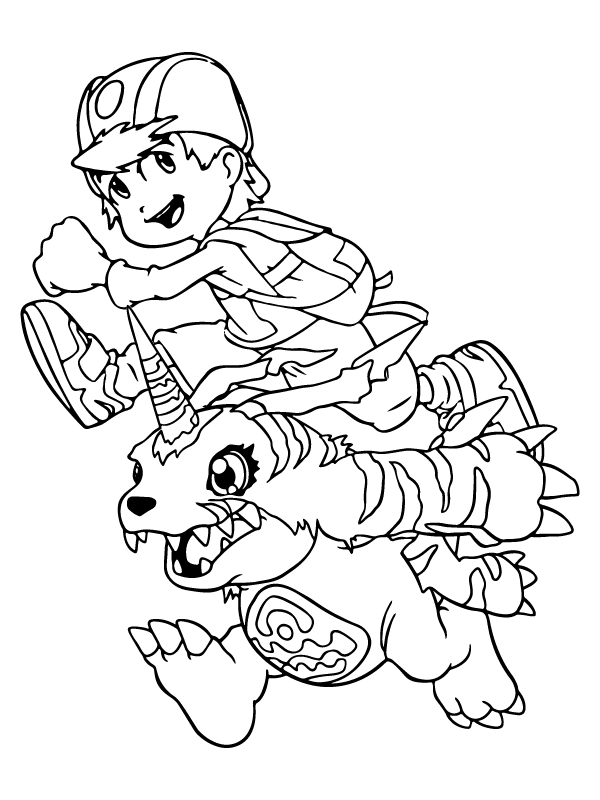 Dibujo de Página para Colorear de Gabumon y Takeru en Digimon para Colorear
