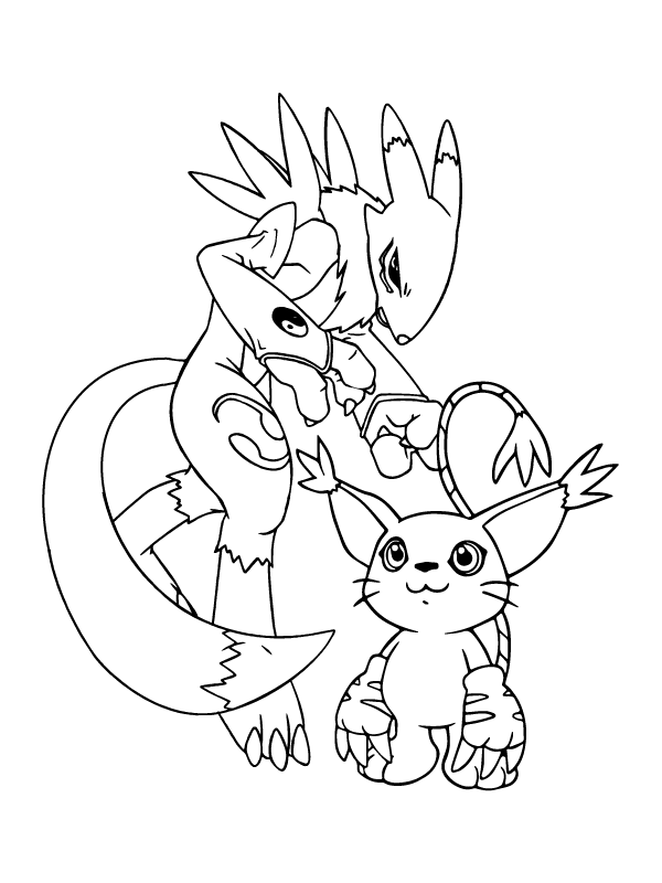 Dibujo de Página para Colorear de Tailmon Linda de Digimon Adventure para Colorear
