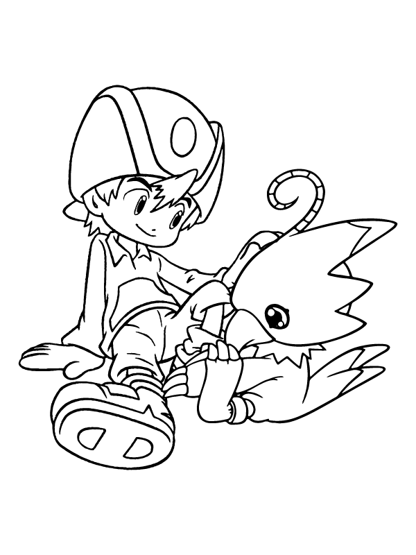 Dibujo de Página para Colorear de Takeru y Biyomon para Colorear